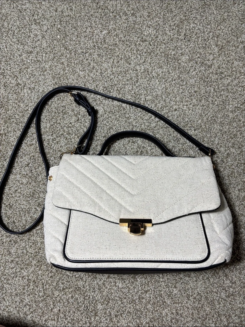 Women's Cream Quilted Top-Handle Crossbody Bag